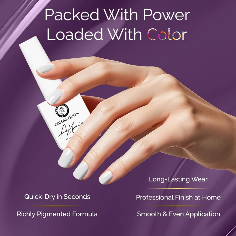 Colors Queen Affair Nail Polish - 57 - Snowy Sniff, 13ml | Rich Pigmentation, Quick Drying, Long Lasting Nail Paint | Chip Resistant, No Harmful Chemicals, Semi Matte Nail Polish for Women - Thumbnail 3